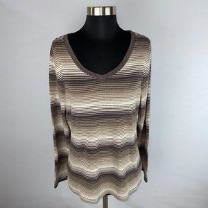 Sonoma Life + Style L Multicolor Brown Striped Everyday Tee Long Sleeve